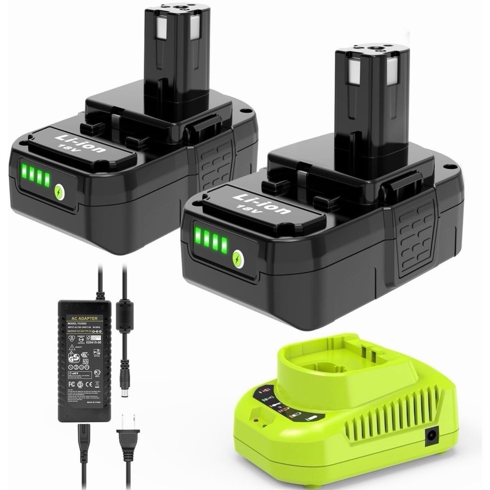 18V Power Tool Charger with Lithium Batteries for Ryobi One Ryobi P102 , 2 Pack